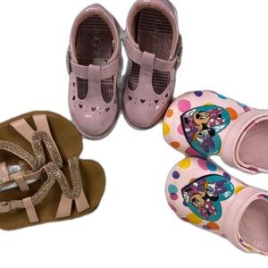 Toddler Girls Pink Shoe Bundle Size (7) Pink Mary Janes, Sandals, Minnie Crocs
